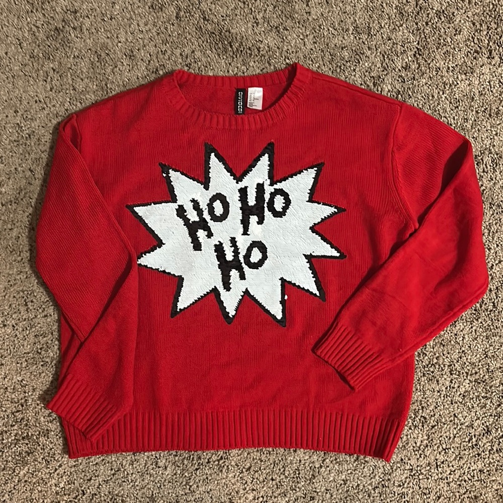 Divided by H&M red sweater size M with reversible sequins in black and white